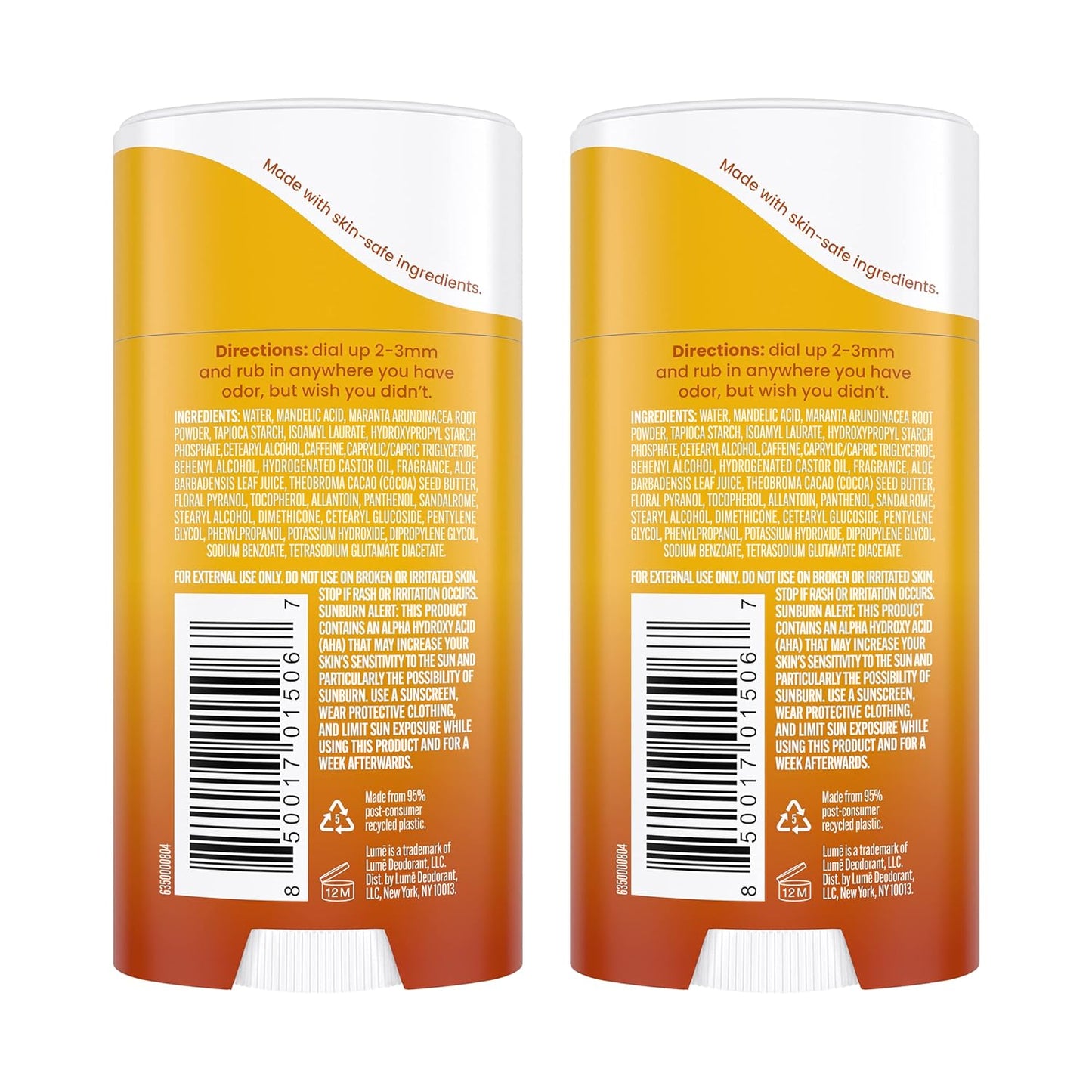 Lume Whole Body Deodorant - Invisible Cream Stick - 72 Hour Odor Control - Aluminum Free, Baking Soda Free, Skin Safe - 2.2 Ounce (Pack of 2) (Toasted Coconut)
