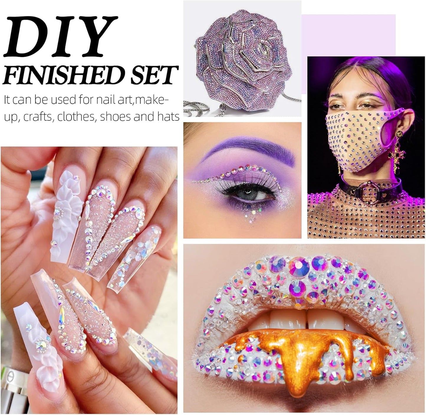 Crystal AB Flatback Rhinestones, Glass Rhinestones for Nail Art and Craft, Glue Fix, Loose Crystal Gemstones(Crystal AB, SS8, 2880pcs, 2.3-2.5mm)