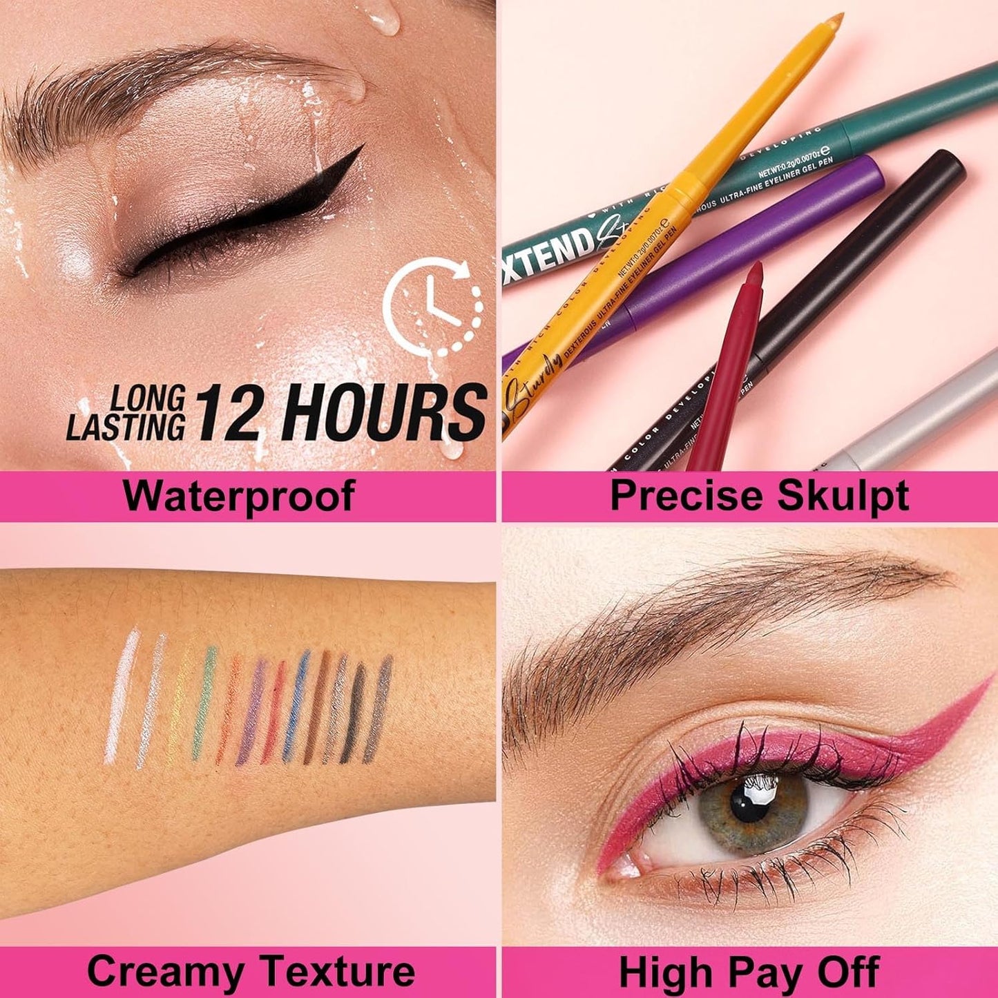 Green Eyeliner Pencil Waterproof Retractable Cream Green Gel Eyeliner Smudge-proof Hypoallergenic (04#)