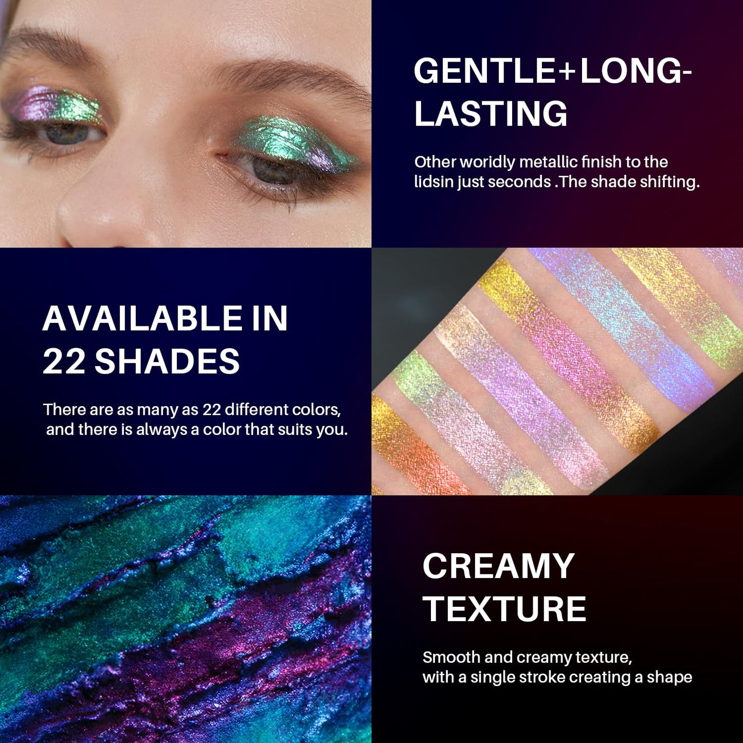 CHARMACY 3 Pcs Multichrome Glitter Liquid Eyeshadow, Chameleon Shifting Color, Holographic Metallic Eyeshadow, Long-Lasting Wear, Vegan Eye Topper for Party, Daily Makeup (#303)