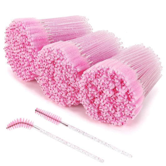 Tbestmax 800 Disposable Mascara Wands, Spoolies Brush for Eyelash Extensions, Crystal Pink Spooly Eyelash Eyebrow Brushes Lash Wand Applicator Makeup Kits
