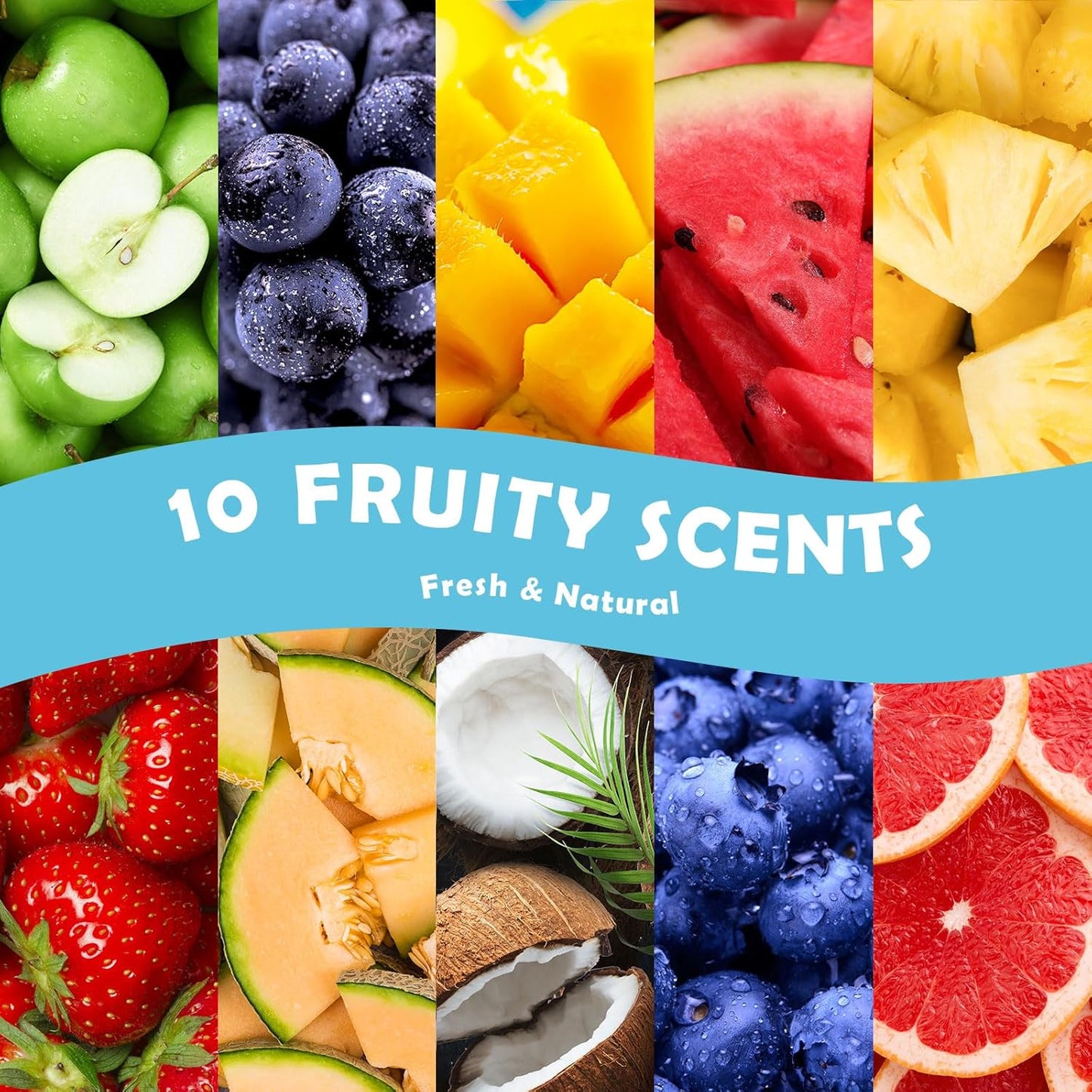 Holamay Fruit Essential Oils for Diffusers for Home, Fragrance Oil for Soap Making, Candle Scents for Candle Making 30ml x 10 - Coconut, Strawberry, Mango, Pineapple, Large Size Aromatherapy Oils Set