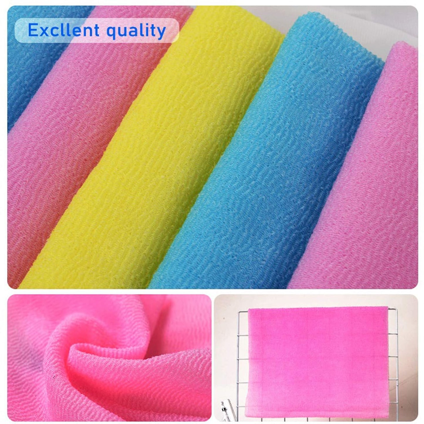 ARCH&M Exfoliating Back Scrubber & Body Washcloth (3 Pack), 35-Inch Japanese Exfoliation Towel for Shower, Deep Cleansing Nylon Beauty Cloth for Smooth Skin (Black Off-White Navy-Blue)