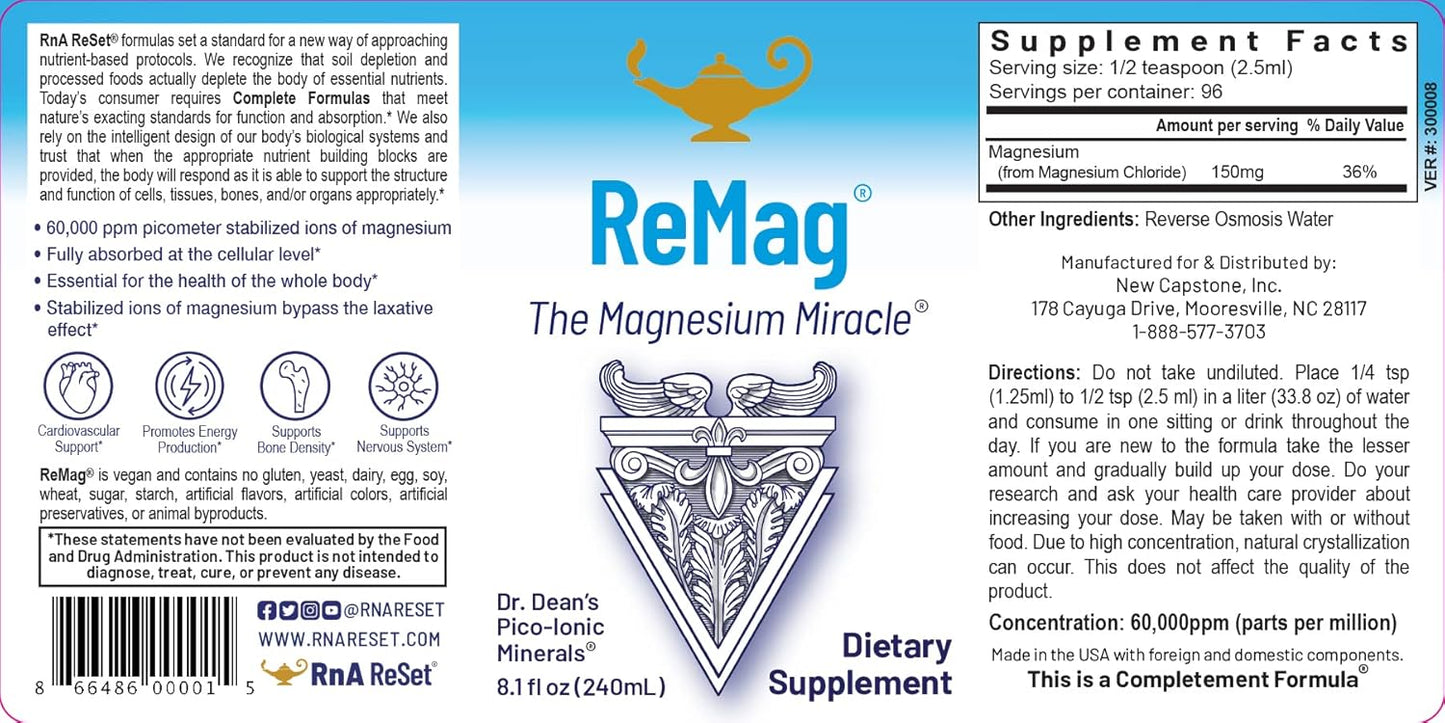 RnA ReSet ReMag – High Absorption Magnesium Chloride Liquid, 8.1 Fl Oz (2-Pack)