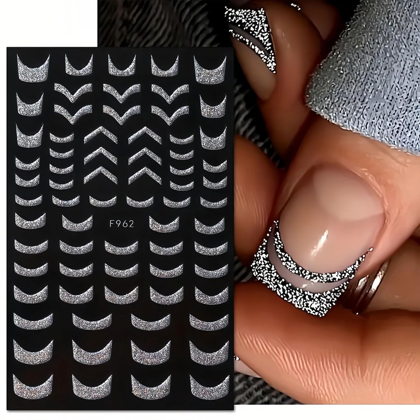 450Pcs French Tips Nail Stickers, 8 Sheets Self-Adhesive Classic Silver Matte Designs, French Manicure Nail Decals for Women Girls Beginners