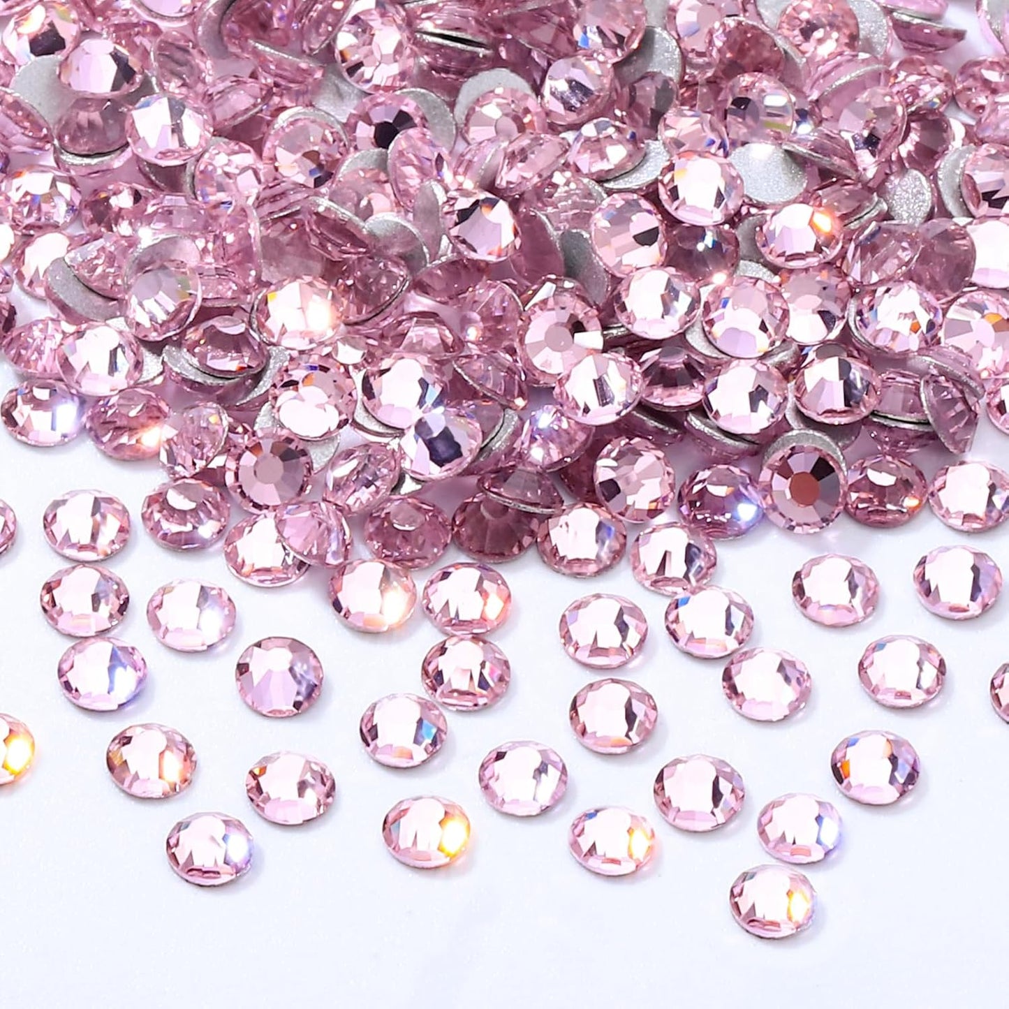 Pink Flatback Rhinestones, Glass Rhinestones for Nail Art and Craft, Glue Fix, Loose Crystal Gemstones(Pink, SS4, 2880pcs, 1.5-1.7mm)