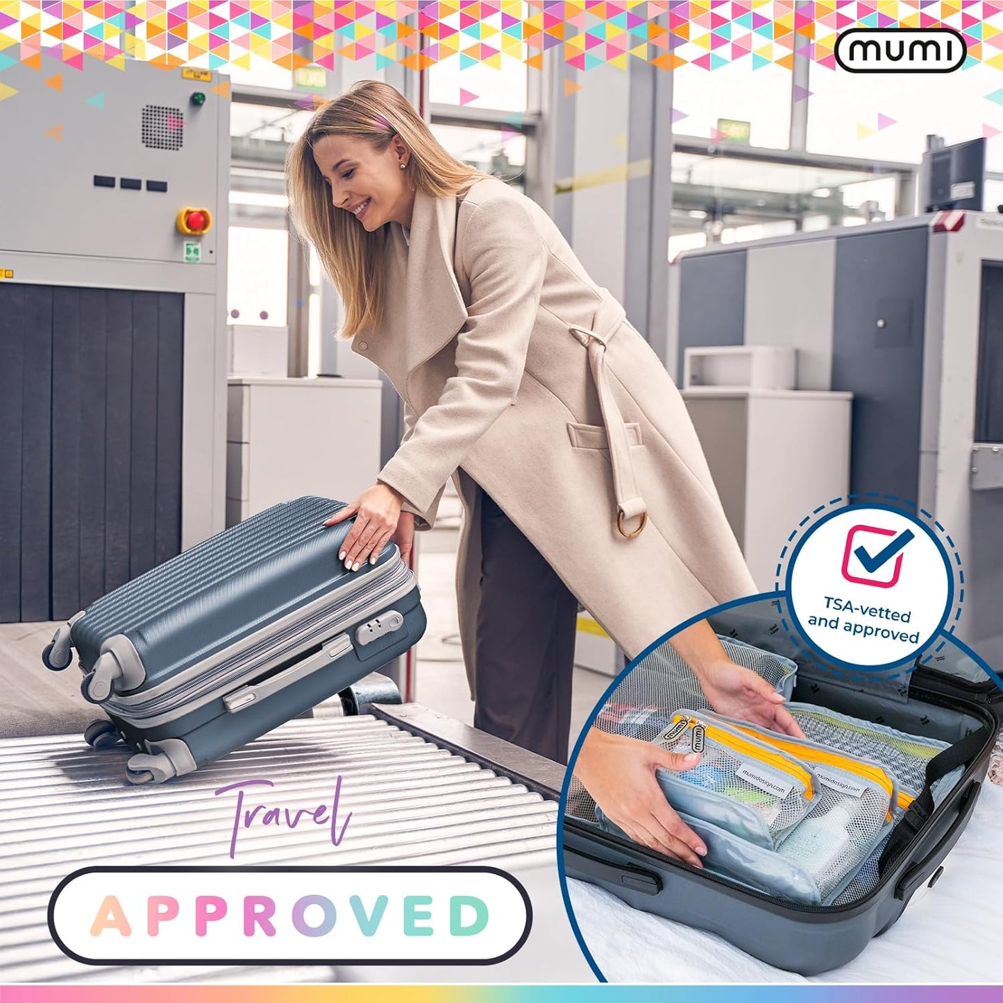 MUMI Travel Toiletry Bag Set of 3 – Clear TSA Approved Toiletry Bags for Women – Reusable Water-Resistant Makeup Organizer Pouches for Skincare, Cosmetics, Travel Accessories, Airport Packing - Black