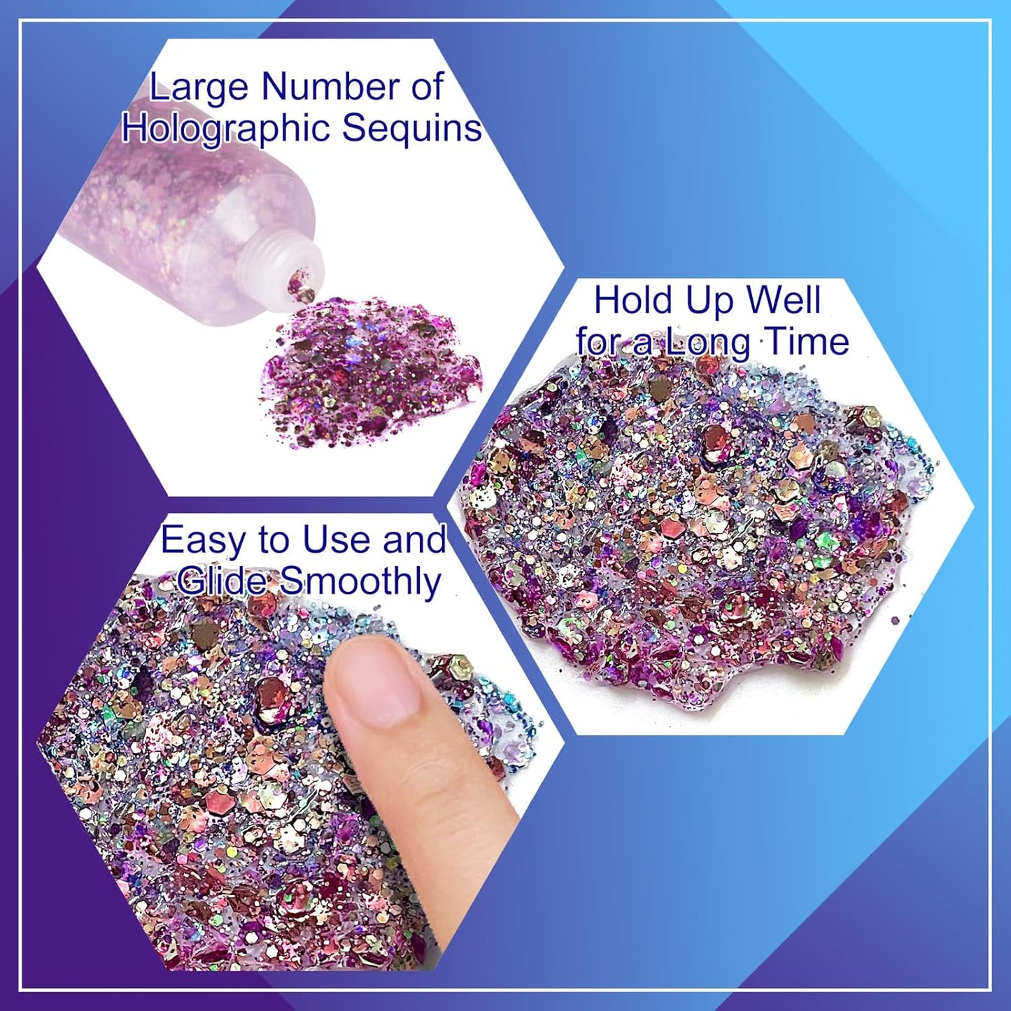 MEICOLY Chameleon Purple Face Body Glitter,Mardi Gras Outfit for Women,Mardi Gras Accessories,Chunky Glitter Face Paint,Color Changing Mermaid Face Glitter,Festival Glitter Makeup for Face Body Hair