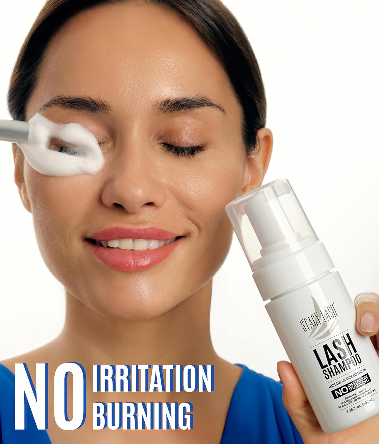 STACY LASH Eyelash Extension Shampoo + Brush / 3.38 fl.oz / 100ml / Eyelid Foaming Cleanser/Wash for Extensions & Natural Lashes/Safe Makeup Remover/Supplies for Professional & Home Use