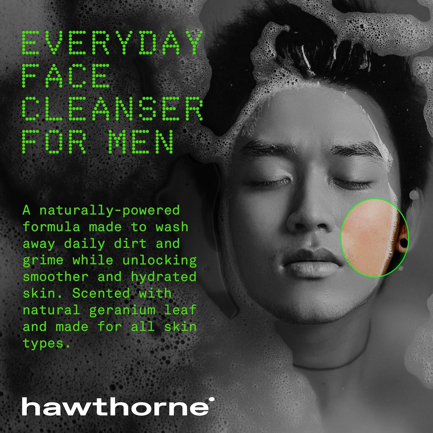 Hawthorne Men's Everyday Face Wash Cleanser With Aloe Extract and Calming Ceramides. For All Skin Types. Natural Ingredients, Vegan, Sulfate Free. 2-Pack, 4 Fl. Oz. Each