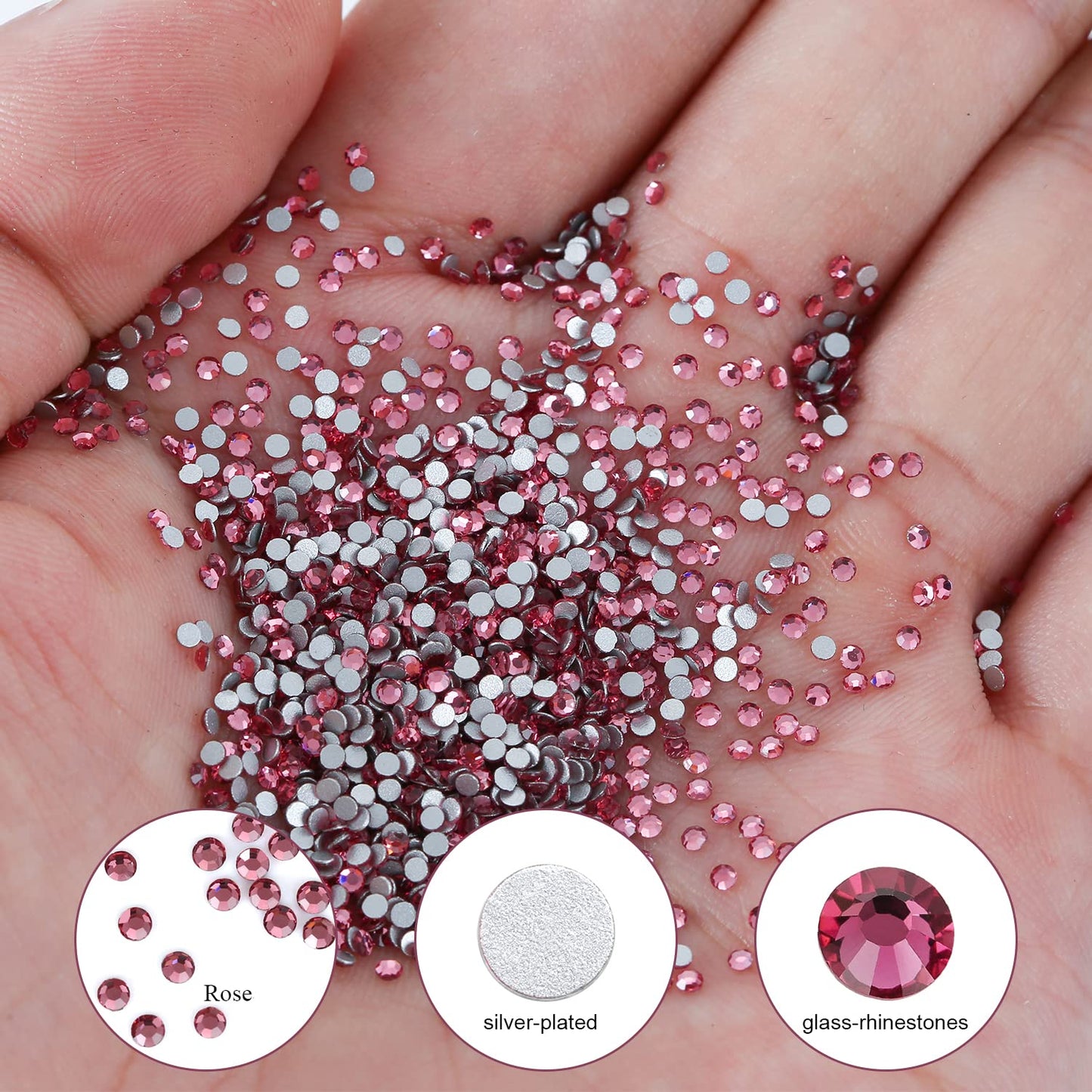 1440Pcs Rose Crystal Rhinestones,Glass Flatback Rhinestones Gemstones Small for Nail Face Makeup Art Crafts Clothes Decoration -(SS4,1.6mm,Rose)