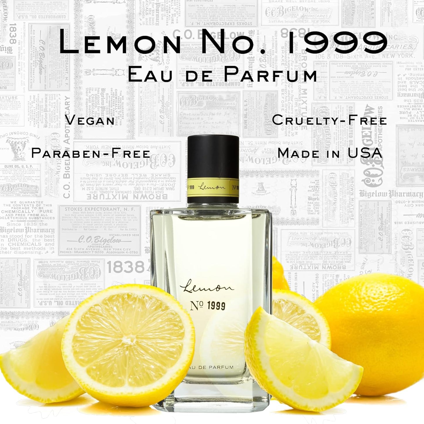 C.O. Bigelow Lemon Eau de Parfum, Citrus Perfume with Lemon Extract & White Musk, Eau de Parfum for Men & Women, 3.4 Fl Oz