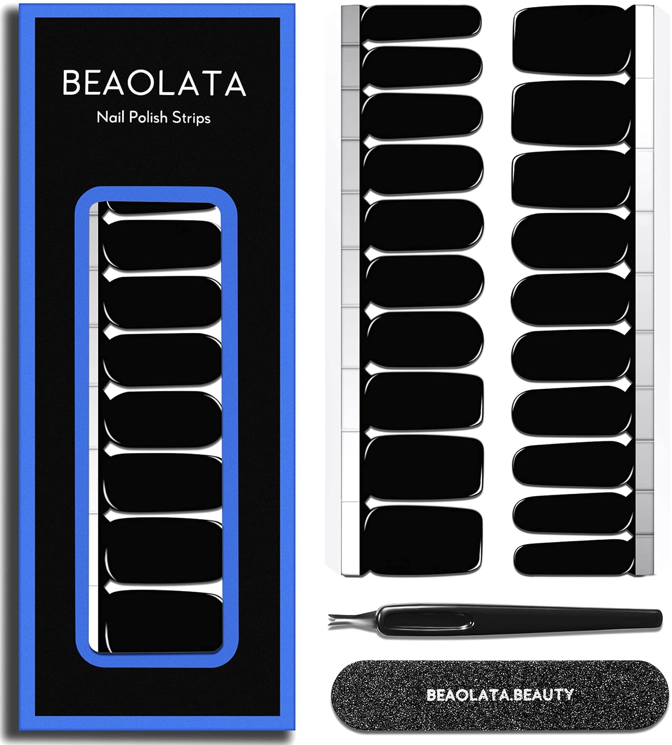 Nail Polish Strips Long Lasting, 20Pcs Wraps, Easy Apply& Remove Salon Quality Gel Nail Stickers (Total Black)