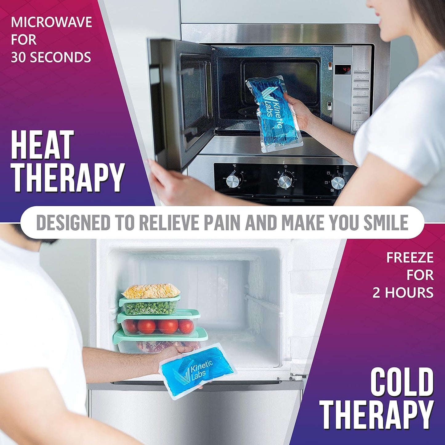 Reusable Ice Pack for Injuries with Wrap by Kinetic Labs - Hot and Cold Pack for Injuries with Strap - Ice Wrap for Hip Back Shoulder Neck Head Knee Surgery (Large)