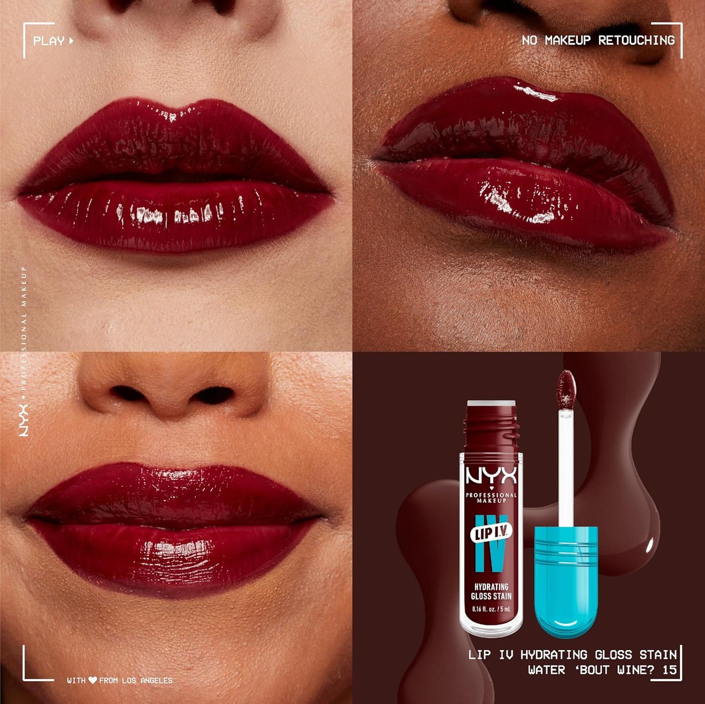 NYX PROFESSIONAL MAKEUP Lip IV Hydrating Glossy Lip Stain with 12HR Hydration - Water Bout Wine (Red)