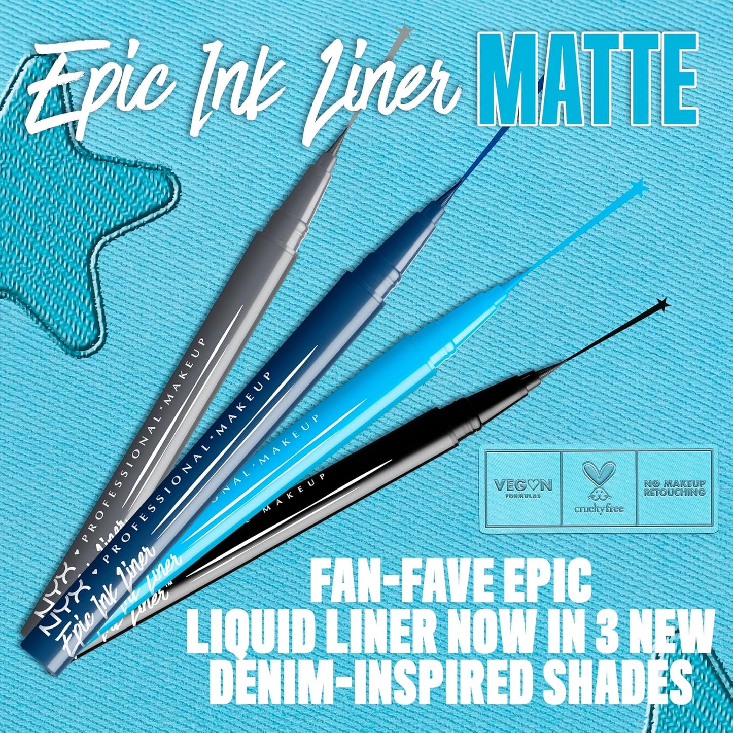 NYX PROFESSIONAL MAKEUP Epic Ink Liner, Waterproof Matte Liquid Eyeliner with Vegan Formula - Vintage Baby (Baby Blue)
