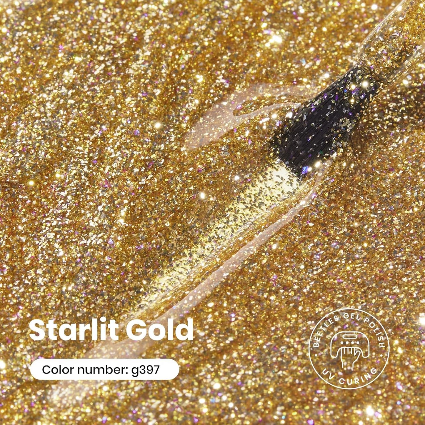 Beetles Glitter Gel Nail Polish – Starlit Gold Sparkling Glitter Reflective Purple Gel Polish 15ml UV/LED Soak Off Long Lasting Nail Art Home DIY Salon