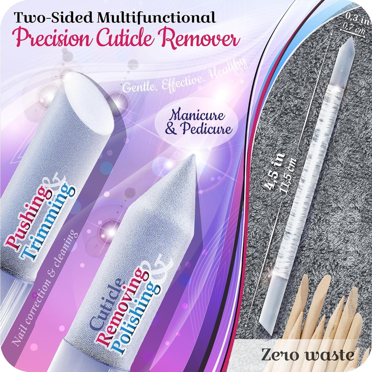Genuine Czech Glass Nail File Set by GLADZY - Callus Remover Foot Rasp, Cuticle Pusher Manicure Stick, Double Sided Etched Different Grit Surface, Professional Nail Care Tool Kit, Made in EU