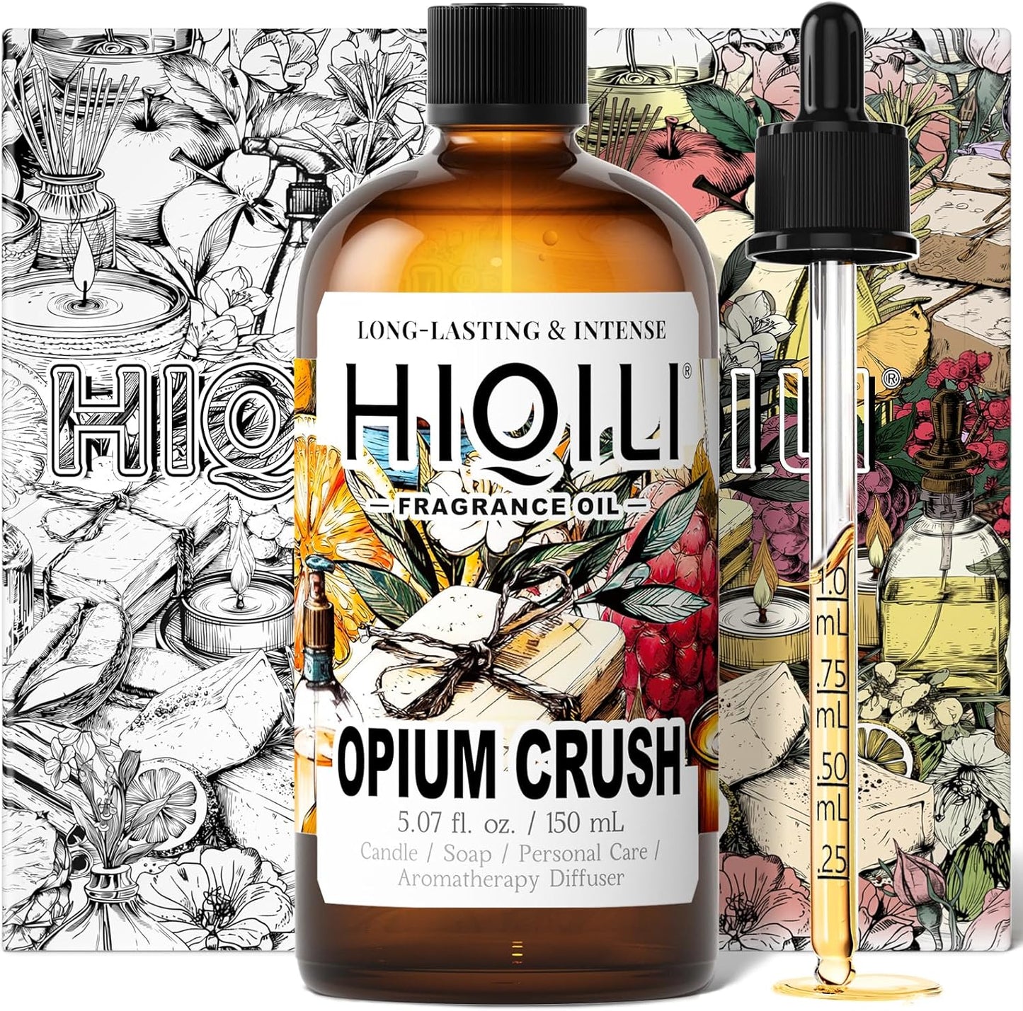HIQILI Opium Crush Fragrance Oil for Candle, Soap Making, Floral Scent, Essential Oil Diffuser Use, Hair Care - 5.07 Fl Oz