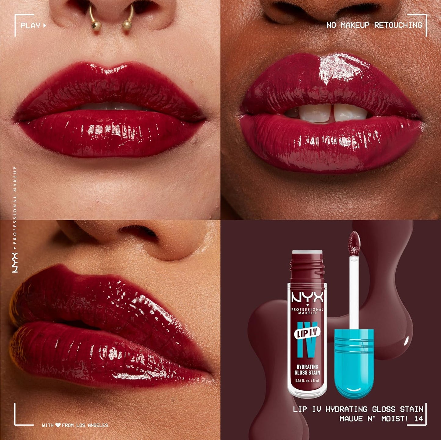 NYX PROFESSIONAL MAKEUP Lip IV Hydrating Glossy Lip Stain with 12HR Hydration - Mauve N Moist (Purple)