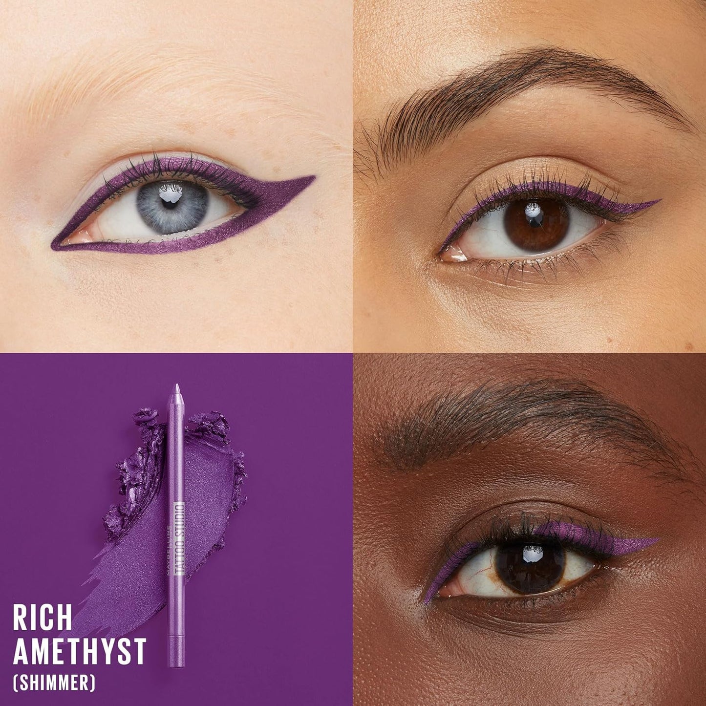 Maybelline TattooStudio Long-Lasting Sharpenable Eyeliner Pencil, Glide on Smooth Gel Pigments with 36 Hour Wear, Waterproof, Rich Amethyst, 1 Count