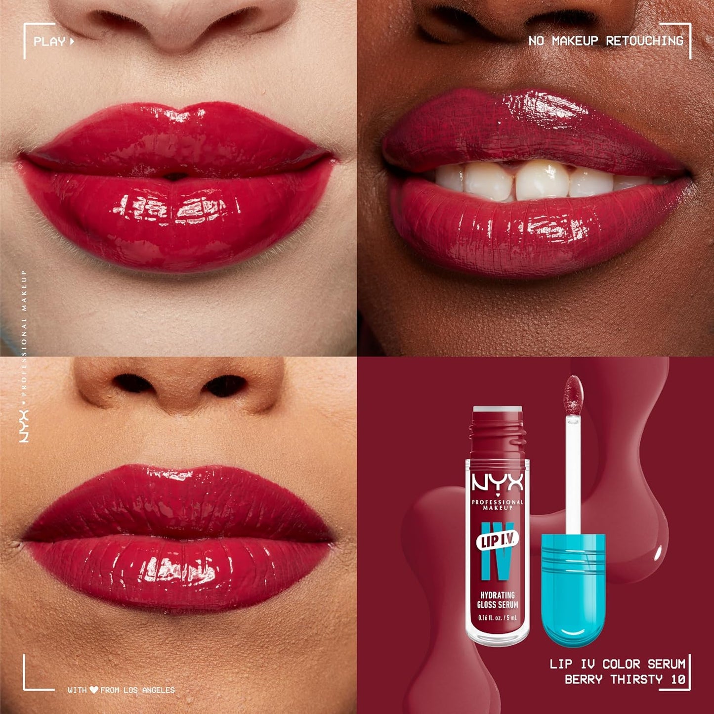 NYX PROFESSIONAL MAKEUP Lip IV Hydrating Glossy Lip Stain with 12HR Hydration - Berry Thirsty (Red)