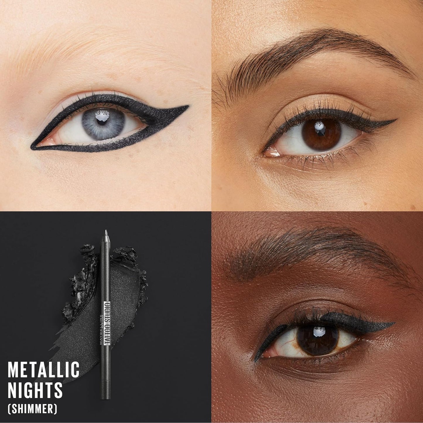 MAYBELLINE New York Tattoo Studio Long-Lasting Sharpenable Eyeliner Pencil, Glide on Smooth Gel Pigments with 36 Hour Wear, Waterproof Metallic Nights 0.04 oz