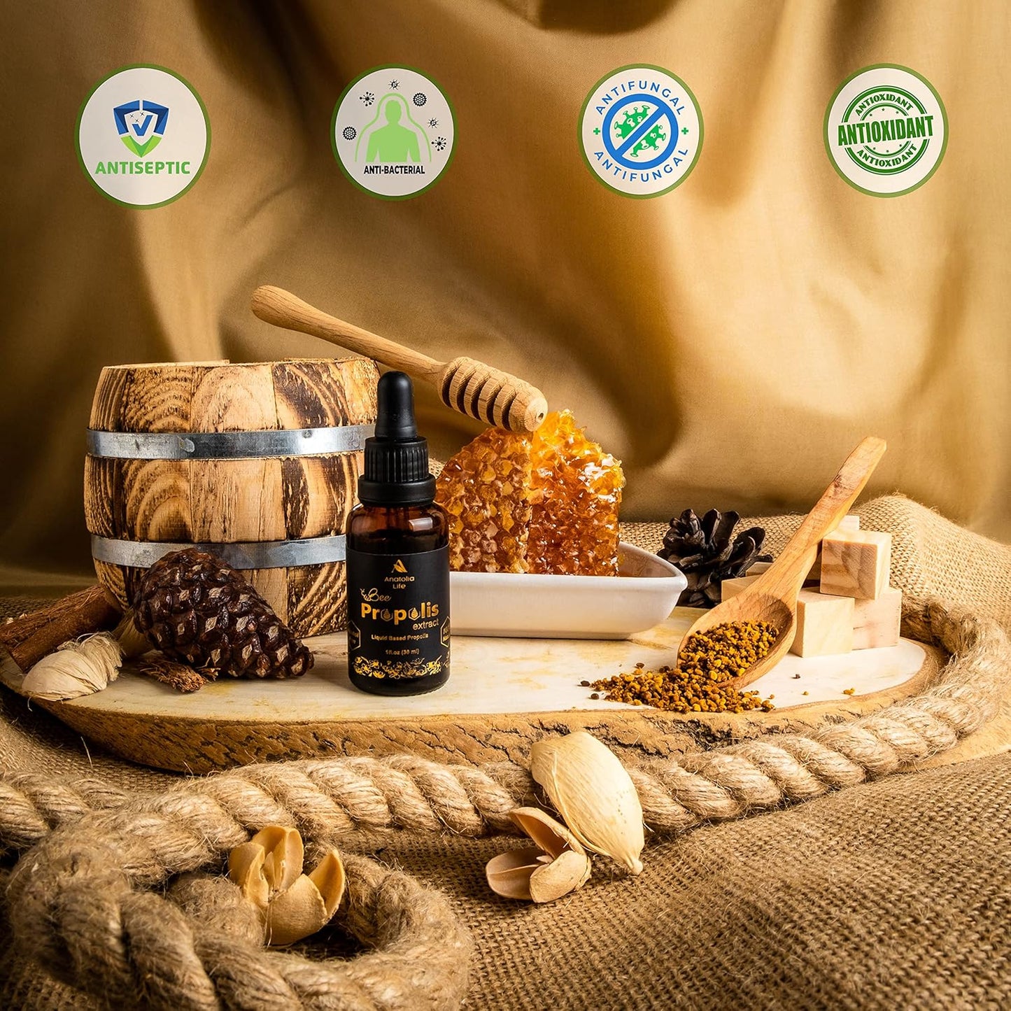 Natural Bee Propolis Extract, 30 mL, Advanced Liquid Tincture Immune System Booster and Seasonal Defense, Pure High Potency Herbal Supplement, Non-GMO and Alcohol Free (1 Pack)